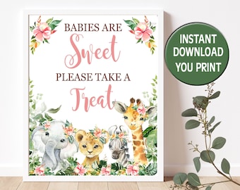 Safari bébé douche faveur signe, fille Jungle verdure traite signe de Table, Jungle bébé douche Table signe vous imprimer téléchargement instantané P156