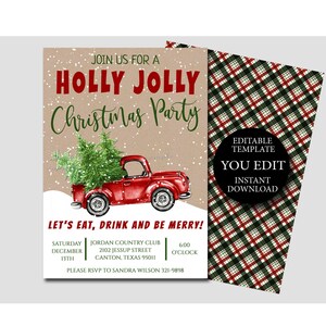 Christmas Party Invitation, Red Truck on over Editable Holiday Party invitation Template YOU EDIT,  Printable Instant Download 028