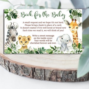 Safari Book for Baby Shower insert card, Jungle animals Baby card insert, invitation insert, Printable INSTANT DOWNLOAD P155