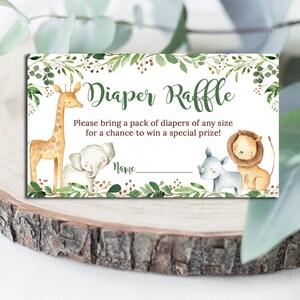 Safari Baby Shower Diaper Raffle card insert, diaper raffle insert, jungle animals raffle ticket, Printable INSTANT DOWNLOAD  P124