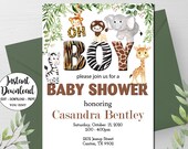 BOY Jungle Baby Shower Invitation template, Editable You Edit, Boy Safari Baby Shower, Greenery Safari baby shower, INSTANT DOWNLOAD P88