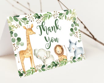 Safari Baby Shower Thank You Card Gender neutral Printable Jungle animal Baby Shower, DIY You print INSTANT DOWNLOAD matches invitation P124
