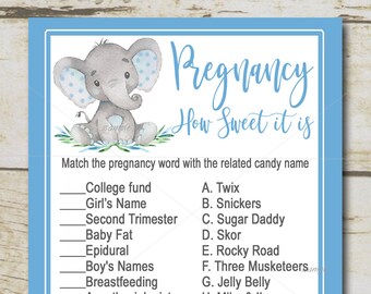 Boy Elephant Baby Shower Game, How Sweet It Is Game, blue elephant safari baby shower, Candy Bar Game, Printable Instant Download P19