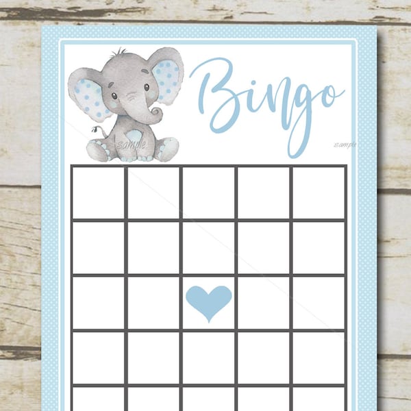 Juego de bingo Boy Elephant Baby Shower, juego de baby shower de niño elefante azul, tarjeta de bingo, baby shower Safari, descarga instantánea imprimible, P28