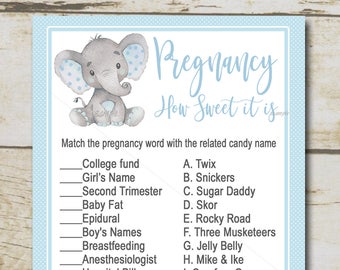 Boy Elephant Baby Shower Game, How Sweet It Is Game, blue elephant safari baby shower, Candy Bar Game, Printable Instant Download P28