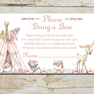 Fille Woodland Baby Shower apporter un insert de carte arc, bébé fille arcs, tipi rose Baby Shower imprimable INSTANT DOWNLOAD correspond à inviter P72