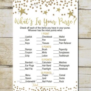 Twinkle Twinkle Baby Shower Game, Whats in Your Purse Game, Little Star baby shower game, Gold Confetti Printable game Instant Download P66