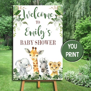 Safari Baby Shower Willkommensschild, Großes personalisiertes Dschungel Tiere Schild, Safari Shower Poster, YOU PRINT PDF Datei, druckbar, P155