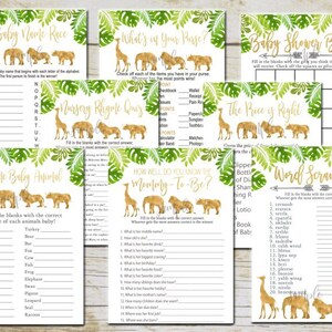 Forfait de jeu de douche de bébé Safari or, 8 jeux imprimables, pack de fête de jeu de douche de bébé animaux Safari or, téléchargement instantané imprimable P33