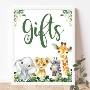 Safari Baby Shower Gifts Sign, Jungle Greenery Gifts Table Sign, Jungle Baby Shower Table Sign INSTANT DOWNLOAD P155