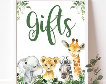 Safari Baby Shower Gifts Sign, Jungle Greenery Gifts Table Sign, Jungle Baby Shower Table Sign INSTANT DOWNLOAD P155