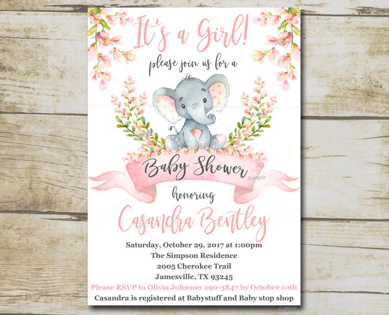 Pink Elephant Baby Shower Invitation Editable It's a Girl Etsy