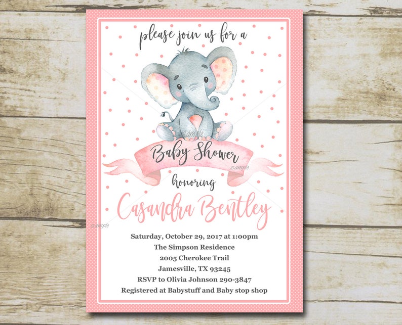 Elephant Baby Shower Invitation Kit Pink Editable Invite Etsy