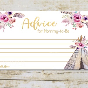 Cartão de conselhos para pais OU mamãe, cartões de conselhos para pais Boho TeePee Feathers Tent, conselhos Shabby Chic para novos pais DOWNLOAD INSTANTÂNEO P49