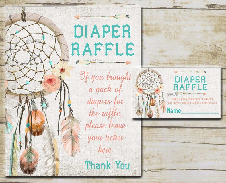 Floral Dream Catcher Baby Shower Diaper Raffle Card Insert and Etsy
