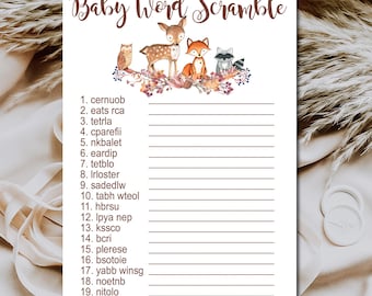 Woodland Baby Shower Game, Word Scramble Game, Woodland Forest dieren babyshower, afdrukbare Instant Download P01
