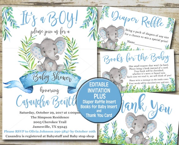 Elephant Birthday Invitations Boy 10
