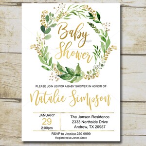 Printable Greenery Baby Shower Invitation, Editable Template, Leaves ...