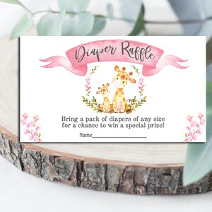 Giraffe Baby Shower Windel Tombola Karte Einsatz, rosa Giraffe Windel Einsatz, Mädchen Windel Lotterie Karte, INSTANT DOWNLOAD P34