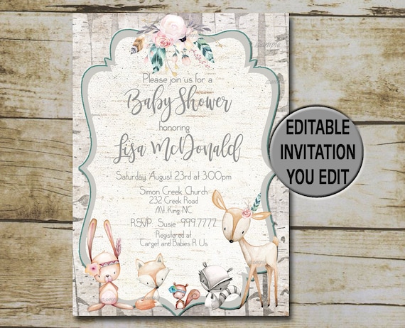 boho woodland baby shower invitations