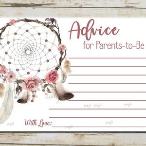 Cartão de conselhos para pais do Dream Catcher, cartões de conselhos para pais imprimíveis Boho Feathers, conselhos florais para novos pais DOWNLOAD INSTANTÂNEO P70