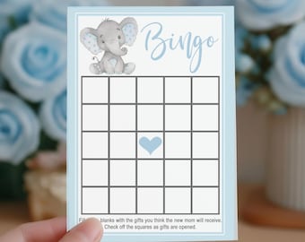 Bingospel jongen olifant baby shower, blauwe olifant jongen babyshower spel, bingokaart, safari babyshower, afdrukbare instant download, P28
