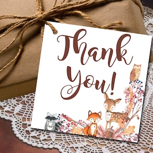 Woodland Baby Shower Favor Tags Printable Thank you Woodland Animals Baby Shower, Forest Animals Baby Shower Gift tags INSTANT DOWNLOAD P01
