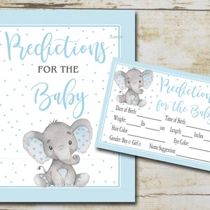 Predictions for Baby Shower blauer Junge Elefant Baby Predictions Zeichen & Kartenspiel DRUCKBARE SOFORTIGER DOWNLOAD passt zu Einladung P28