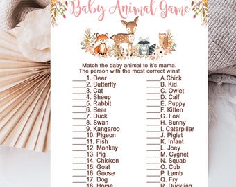 Girl Woodland Baby Shower Game, Baby Animal Game, Girl Woodland Forest animals game quiz, name the animals, Printable Instant Download P01A