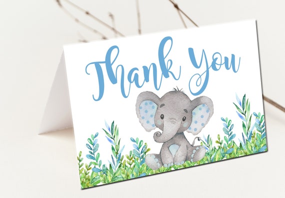 8 Süße Dankeskarten Mit Elefant Für Deine Babyparty – Inkl. Umschläge