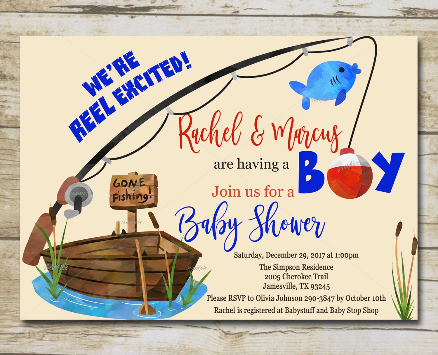 Fishing Baby Shower Invitation Editable, You Edit Baby Boy Little