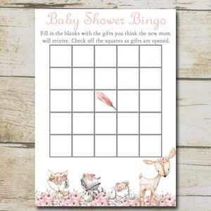 Woodland baby shower bingo game, Girl Woodland Baby shower Game, Bingo cards, Woodland animals, Printable Instant download, P72