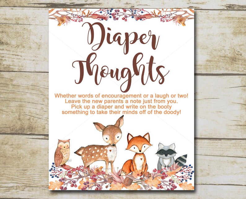 Woodland Baby Shower Diaper Thoughts Game Late Night Diaper - Etsy