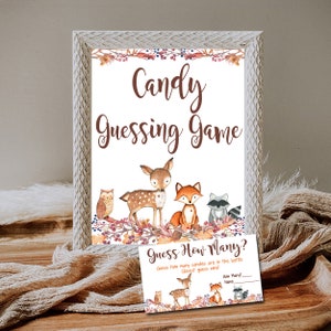 Woodland Baby Shower Guess How Many Candy Guessing Game, Printable Woodland Animals Forest Animals Baby Shower INSTANT DOWNLOAD P01