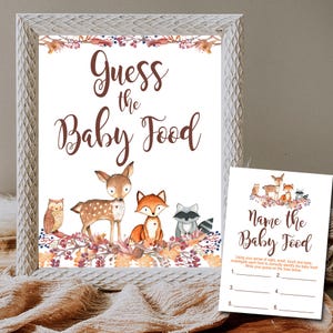 Woodland Baby Shower Guess the Baby Food game, Name the food game Forest Woodland Animals Baby Shower, Printable INSTANT DOWNLOAD  P01