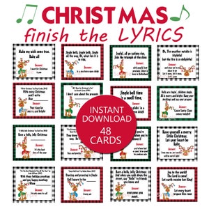 Christmas Party Finish the Lyric Game, Reindeer Funny Holiday Game, Printable Christmas Game, Christmas Party Game, Instant Download 020