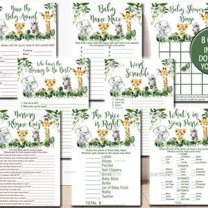 Safari Baby Shower Neutral Game Package, 8 Printable Games, Jungle animals Baby Shower Game party pack, printable Instant Download P155