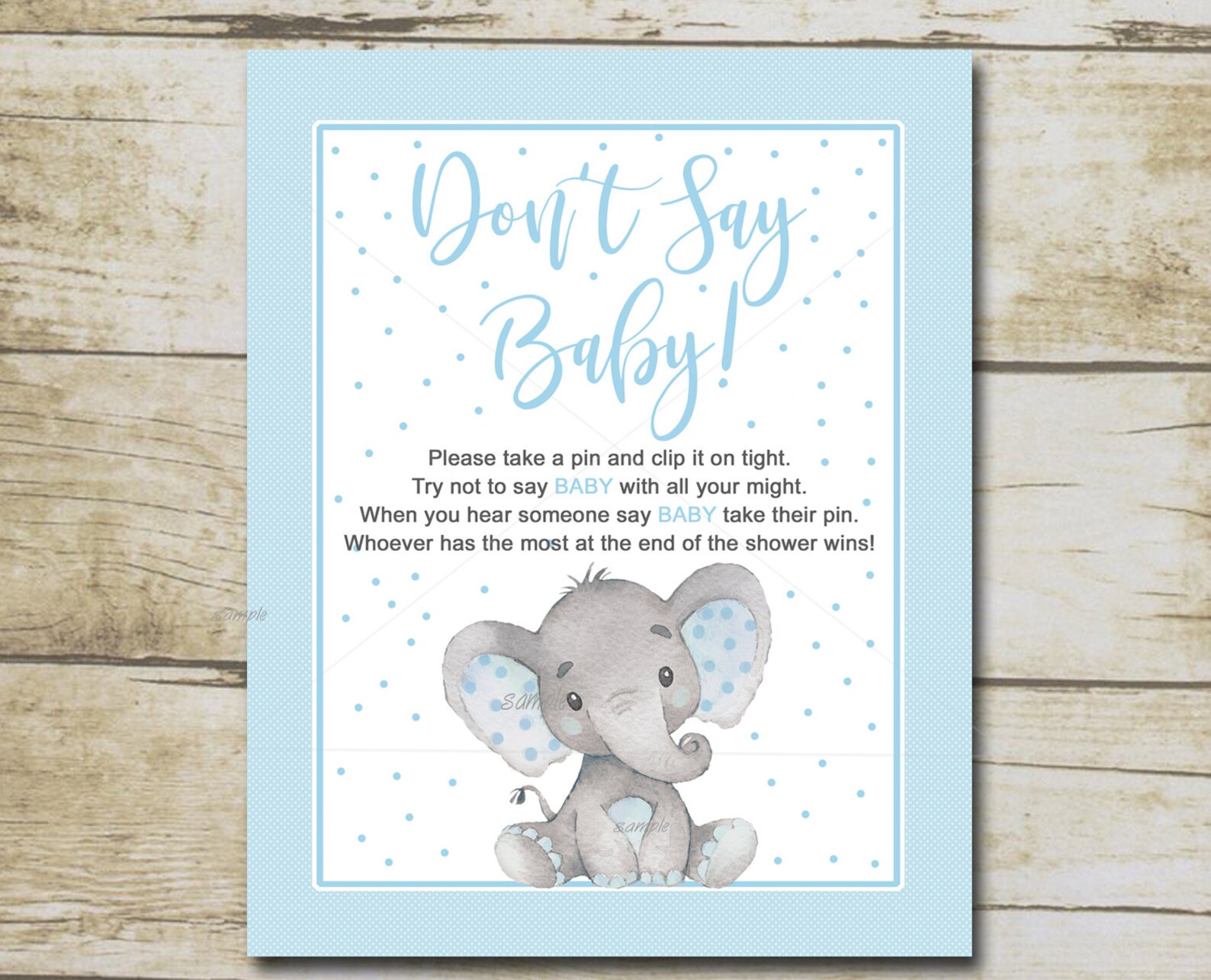 Don't Say Baby Elephant Baby Shower Game Blue Boy - Etsy
