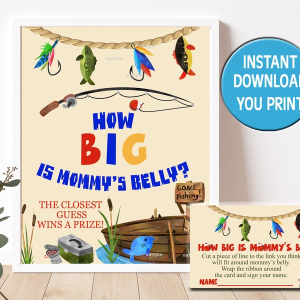 Fishing Baby Shower Game, How Big Is Mommy's Belly, Little fisherman baby shower Game Sign, Reel Excited, INSTANT DOWNLOAD P7