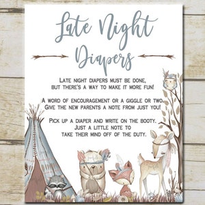 Boy Woodland Diaper Thoughts Game, Late Night Diaper Game, Boy Baby Shower, Blue Teepee woodland animals Shower Game INSTANT DOWNLOAD P107