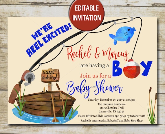 Fishing Baby Shower Invitation Editable, You Edit Baby Boy Little