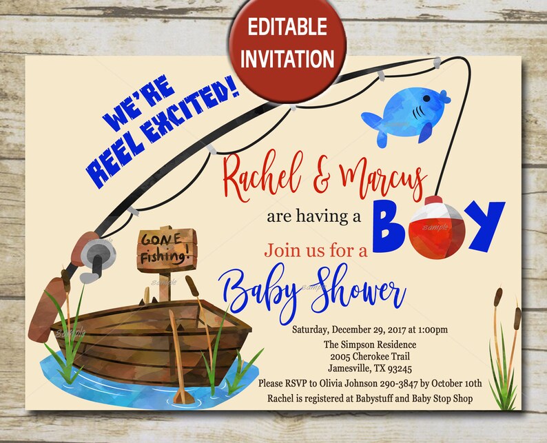 Fishing Baby Shower Invitation Editable You Edit Baby Boy Etsy
