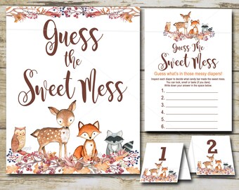Woodland Baby Shower game Guess the Sweet Mess, Forest woodland animals Baby Shower Game - Forest Animals Baby Shower, INSTANT DOWNLOAD P01