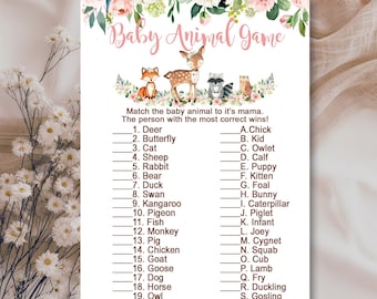 Girl Woodland Baby Shower Game, Baby Animal Game, Girl Woodland Forest animals game quiz, name the animals, Printable Instant Download P116