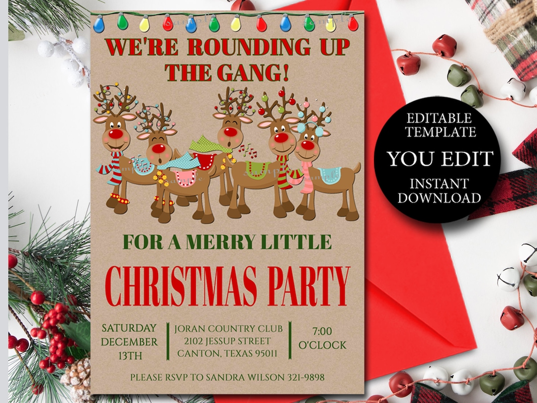 Christmas Party Invitation Template, Funny Office Holiday Invitation Editable, YOU EDIT 