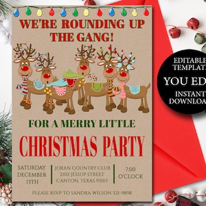 Christmas Party Invitation Template, Funny Office Holiday invitation Editable, YOU EDIT, Printable Invitation, Instant Download 020