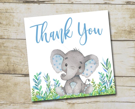 Blue Boy Elephant Thank You Tags Favor Tags Printable Boy Etsy