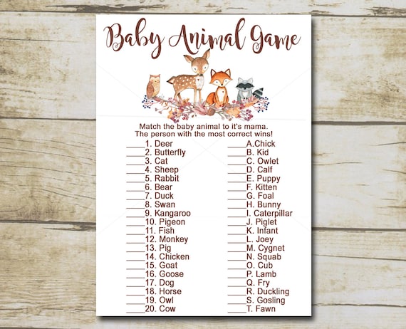 Woodland Creatures Forest Baby Shower Game Name The Baby Animal