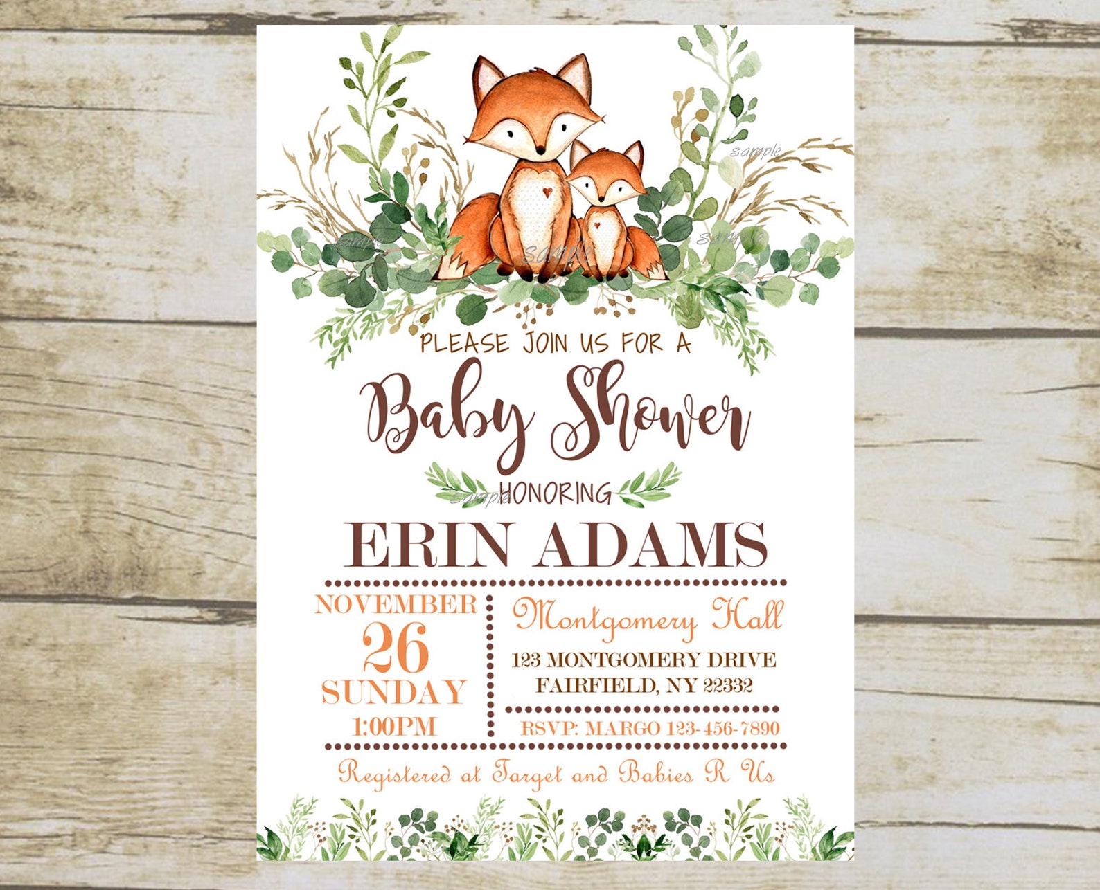 Fox Baby Shower Invitation Set Editable Invitation Template - Etsy