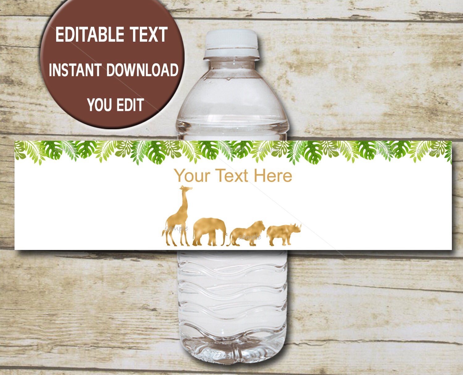 Gold Safari Baby Shower Editable Water Bottle Labels Water - Etsy